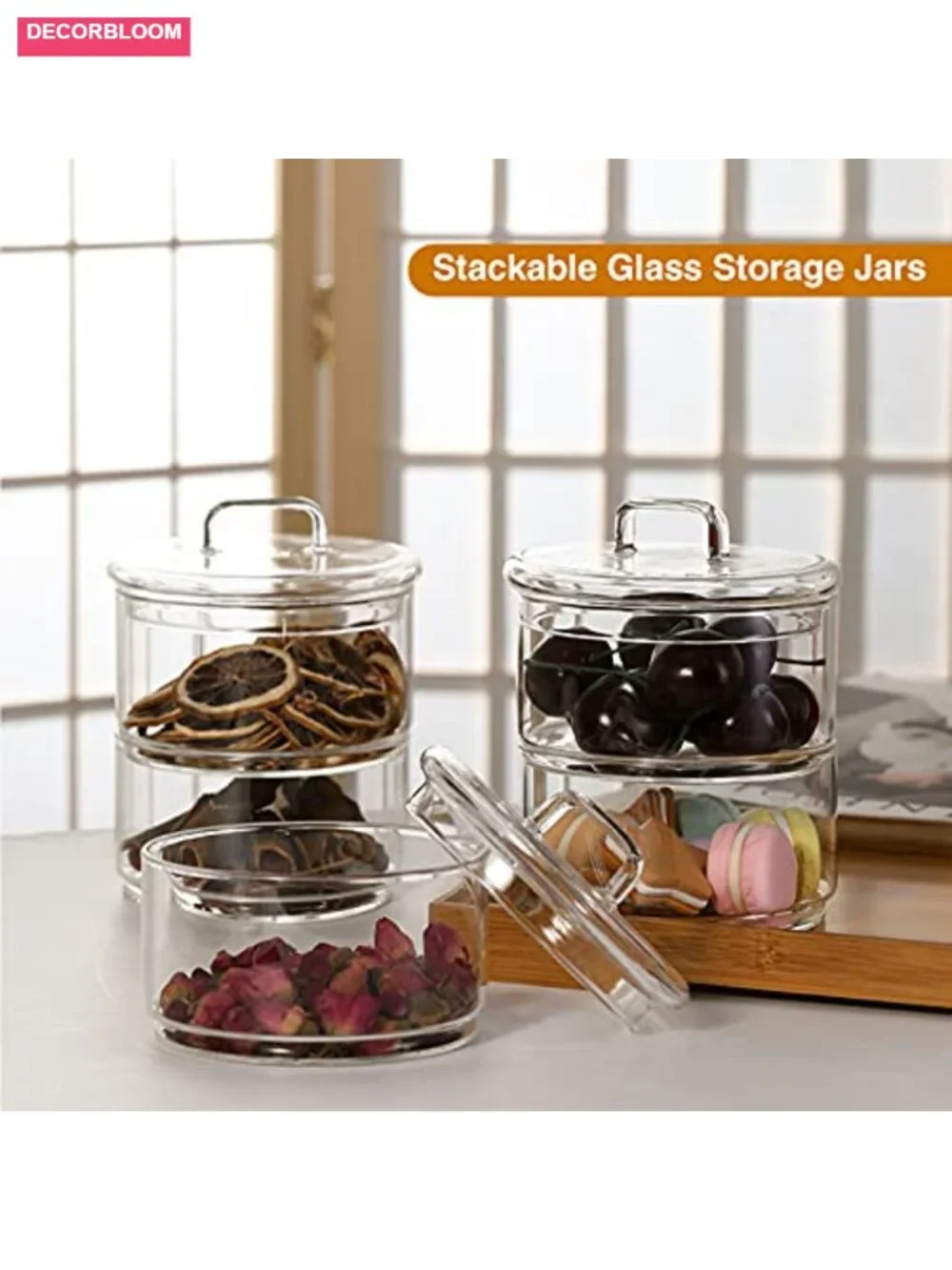 4-Tier Stackable Glass Storage Jars with Airtight Lids - Borosilicate Glass